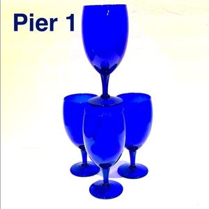 Pier 1 - 8” Height Cobalt Blue Water/Ice Tea Goblets Glass Set